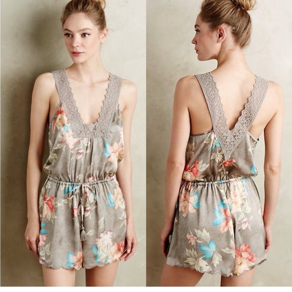 Anthropologie Eloise Floral Lace Trim Romper- Gorgeous!